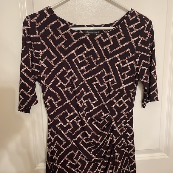 Dark Purple and Cream Patterned Dress, Size 6 - Picture 2 of 4